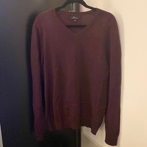 Marc Anthony maroon v neck sweater with detailing on the shoulder